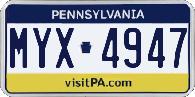PA license plate MYX4947