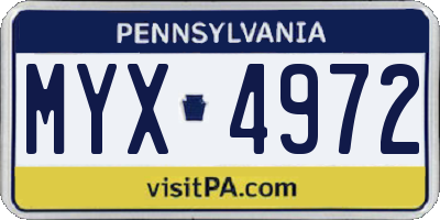 PA license plate MYX4972
