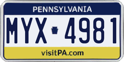 PA license plate MYX4981