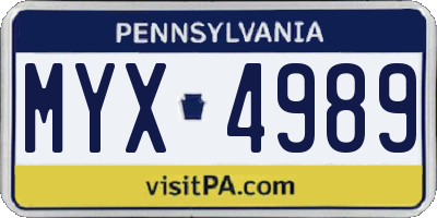 PA license plate MYX4989