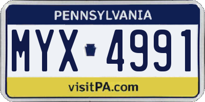 PA license plate MYX4991