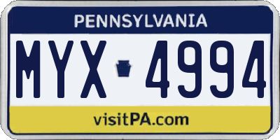 PA license plate MYX4994