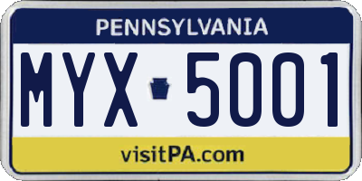 PA license plate MYX5001