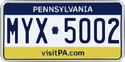PA license plate MYX5002