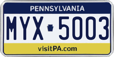 PA license plate MYX5003