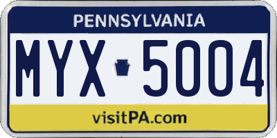 PA license plate MYX5004