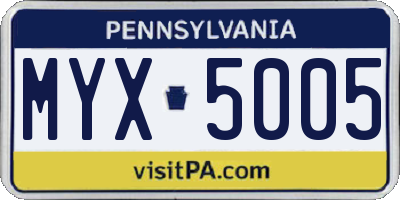 PA license plate MYX5005