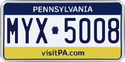 PA license plate MYX5008