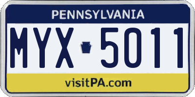 PA license plate MYX5011