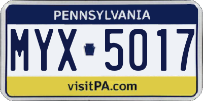 PA license plate MYX5017