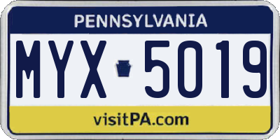 PA license plate MYX5019