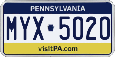 PA license plate MYX5020