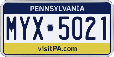 PA license plate MYX5021