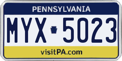 PA license plate MYX5023