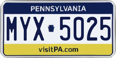 PA license plate MYX5025