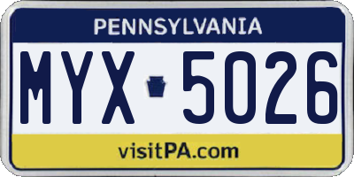 PA license plate MYX5026