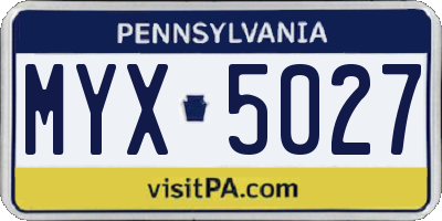 PA license plate MYX5027