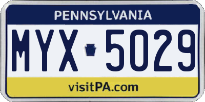 PA license plate MYX5029