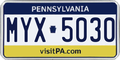 PA license plate MYX5030