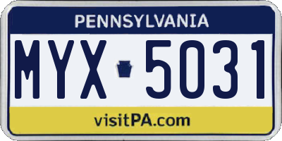 PA license plate MYX5031