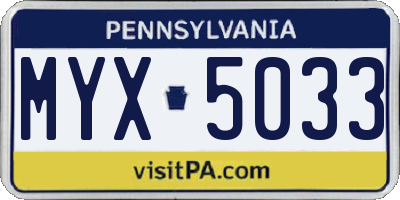 PA license plate MYX5033