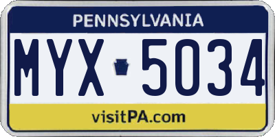 PA license plate MYX5034