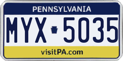 PA license plate MYX5035