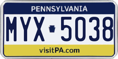 PA license plate MYX5038