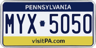 PA license plate MYX5050