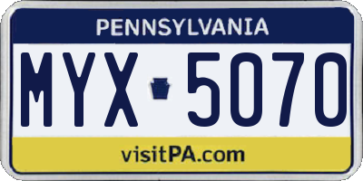 PA license plate MYX5070