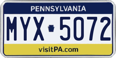 PA license plate MYX5072