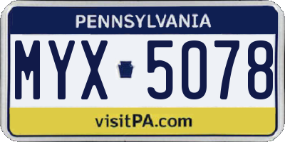 PA license plate MYX5078