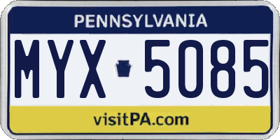 PA license plate MYX5085