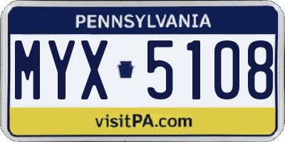 PA license plate MYX5108
