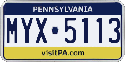 PA license plate MYX5113