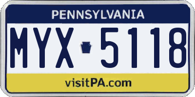 PA license plate MYX5118