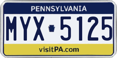PA license plate MYX5125