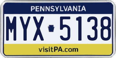 PA license plate MYX5138