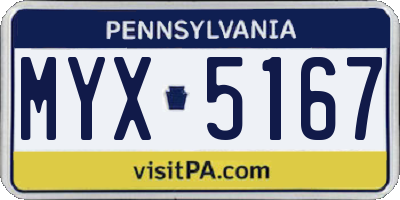 PA license plate MYX5167