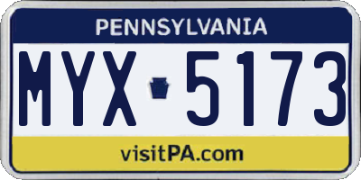 PA license plate MYX5173