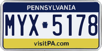 PA license plate MYX5178