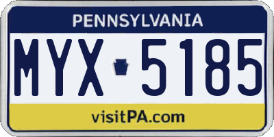 PA license plate MYX5185