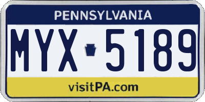 PA license plate MYX5189