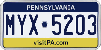 PA license plate MYX5203