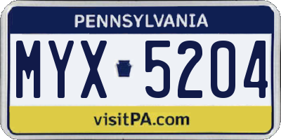 PA license plate MYX5204