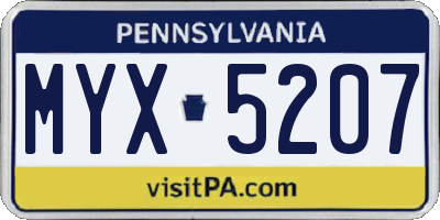 PA license plate MYX5207