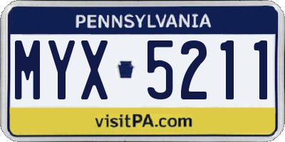 PA license plate MYX5211