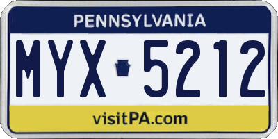 PA license plate MYX5212