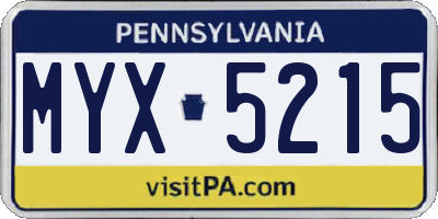 PA license plate MYX5215