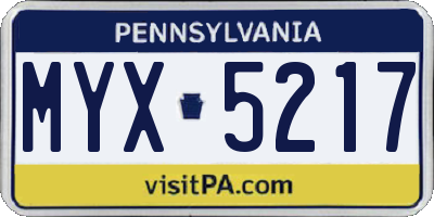 PA license plate MYX5217